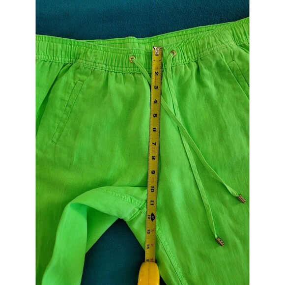 Lilly Pulitzer Taron Mid Rise Linen Pants Womens L Neon Green Drawstring Beach - Picture 4 of 14